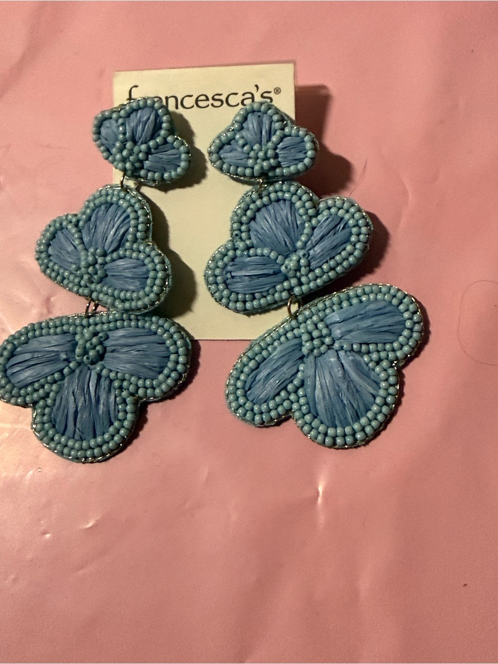 Francesca's Collections Sky Blue Beaded Triple-Flower Drop Earrings